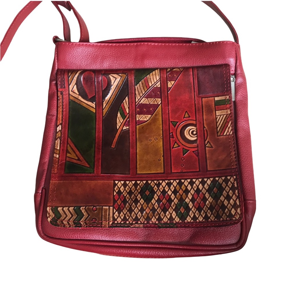 Creative Leather Company Red Boho Print Slim Crossbody Bag